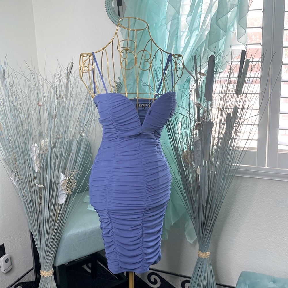 Ruched Mesh Midi Dress